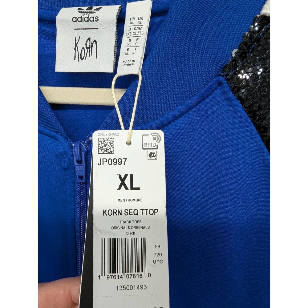 KORN x ADIDAS Limited Edition Blue Full zip Track Suit Jacket w Black Sequin Sle - Picture 3 of 9